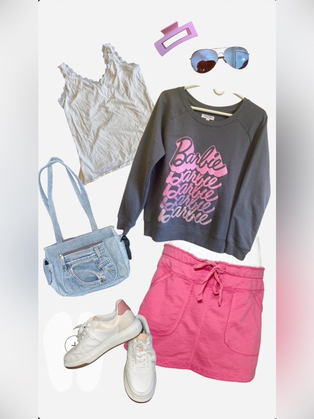 Grayson Threads Women's Gray and Pink BARBIE Graphic Crew Neck Sweatshirt